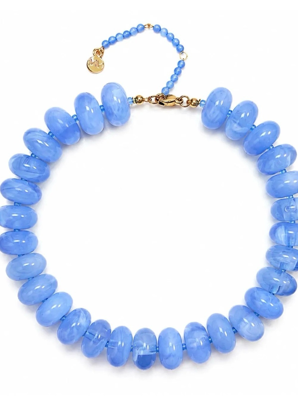 Sky Blue Glass Bead Necklace with Gold Accents